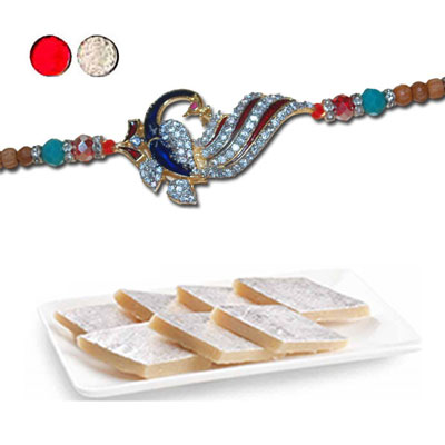 "AMERICAN DIAMOND (AD) RAKHIS -AD 4110 A (Single Rakhi) , 250gms of Kaju Kathili - Click here to View more details about this Product